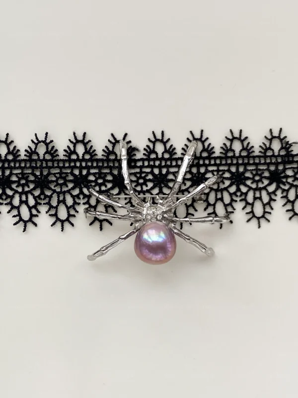 Black Choker Pearl Spider Necklace / Brooch – Natural or Glass Pearls - raffiepearls54