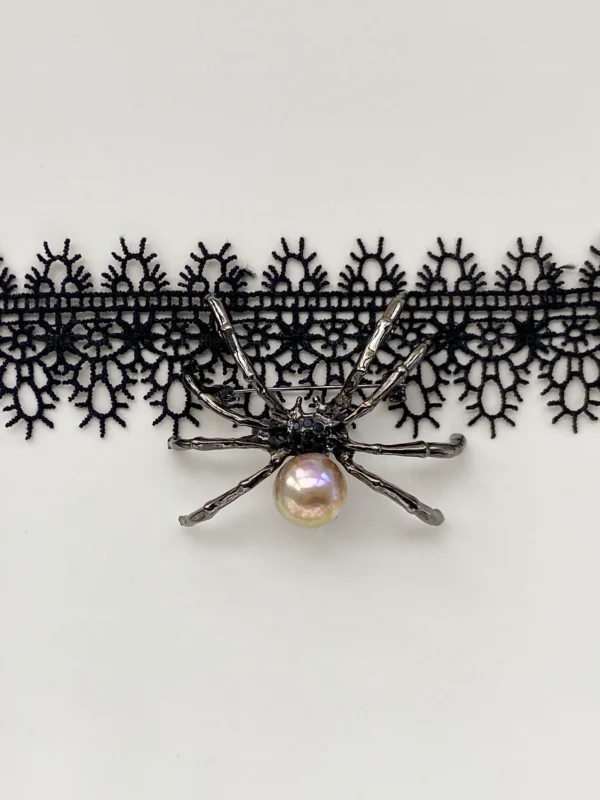 Black Choker Pearl Spider Necklace / Brooch – Natural or Glass Pearls - raffiepearls54