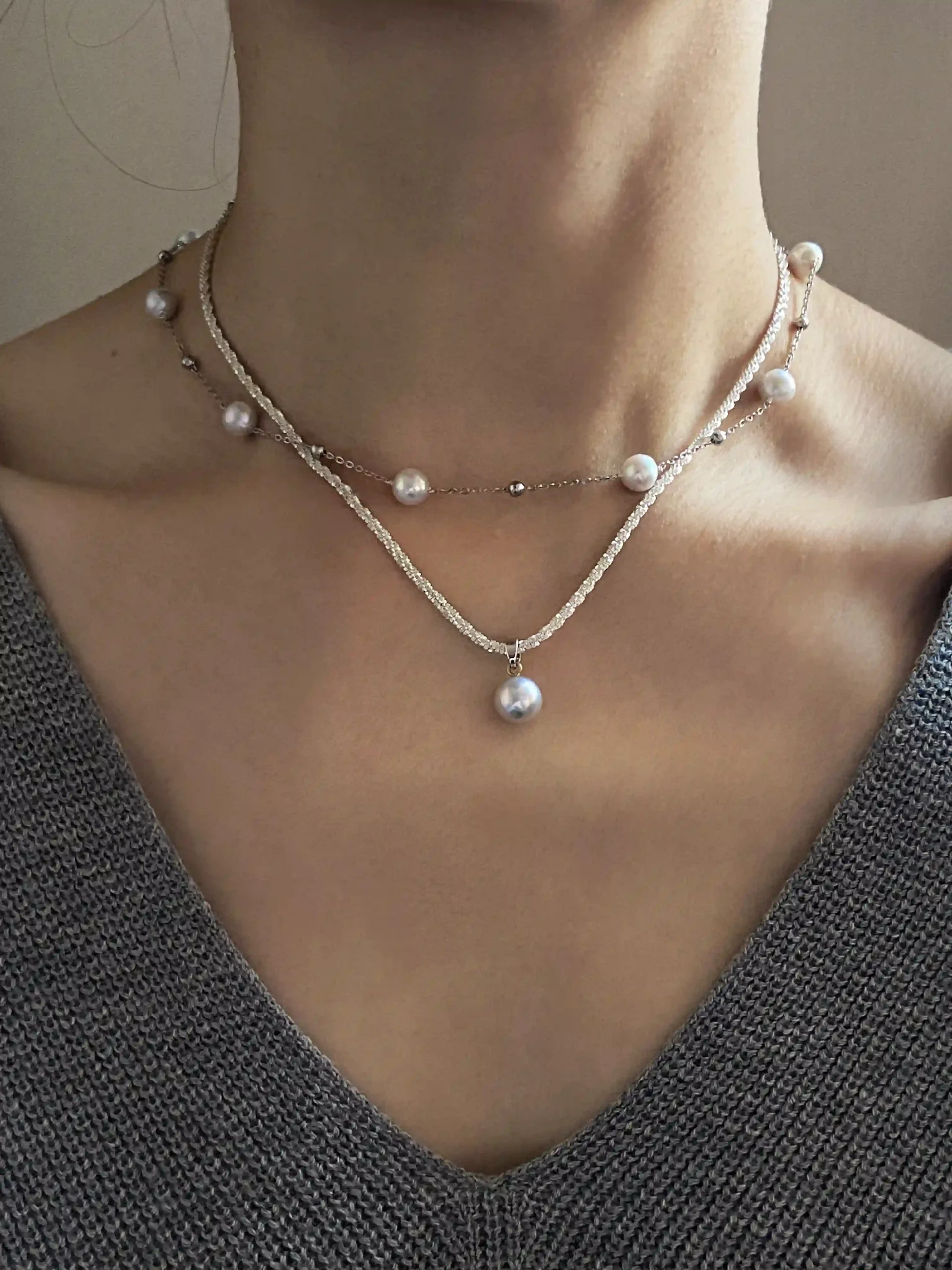 Station Pearl Necklace in Gold| Silver – Adjustable Length, Multi-Way Y Necklace - raffiepearls51