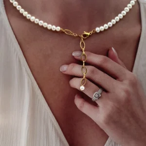 Small Pearl Necklace with Signature Extender | Dainty Pearl Necklace - raffiepearls59