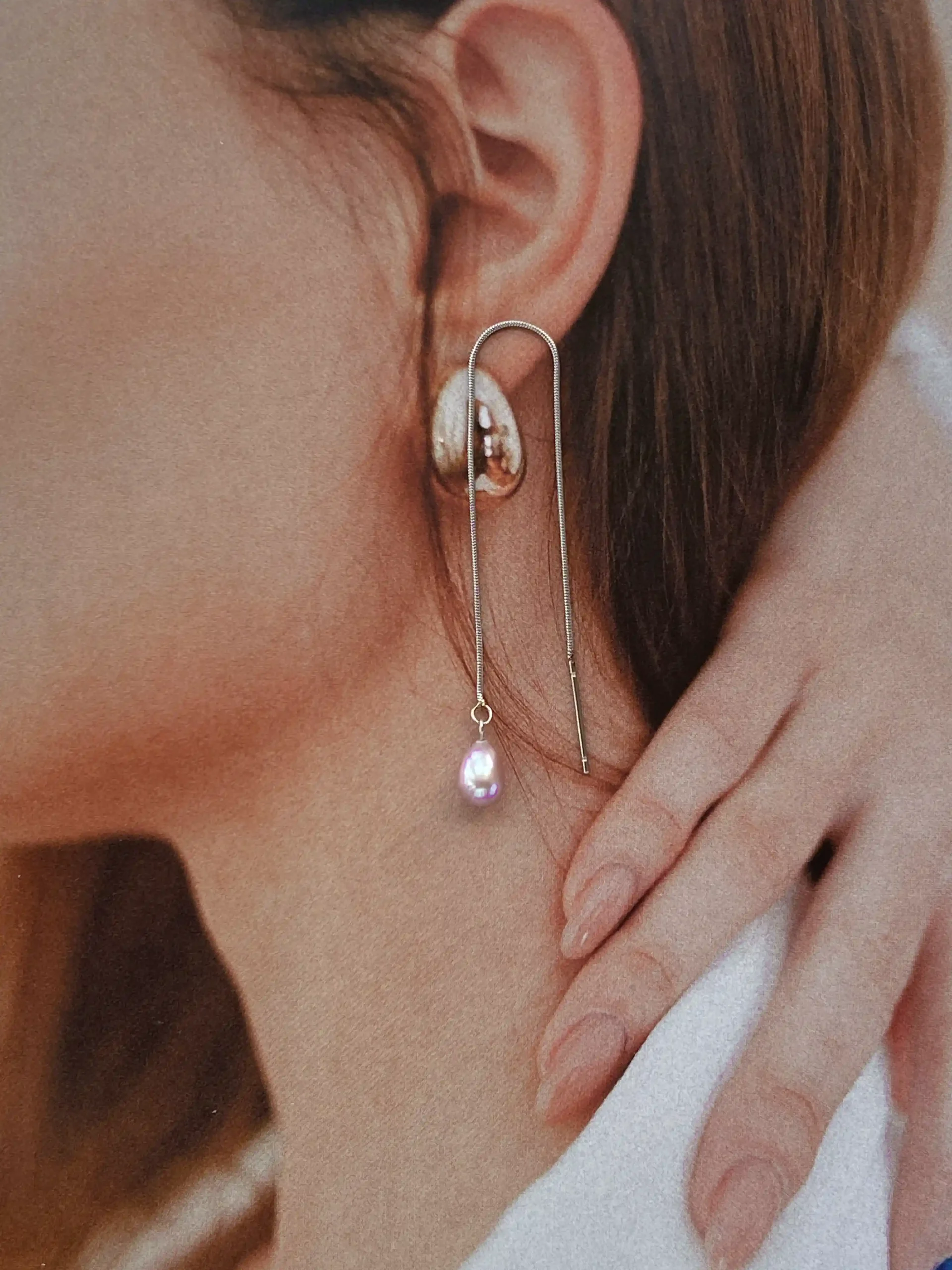 Pearl Threader Earrings with Natural Freshwater Pearls - Silver-Tone