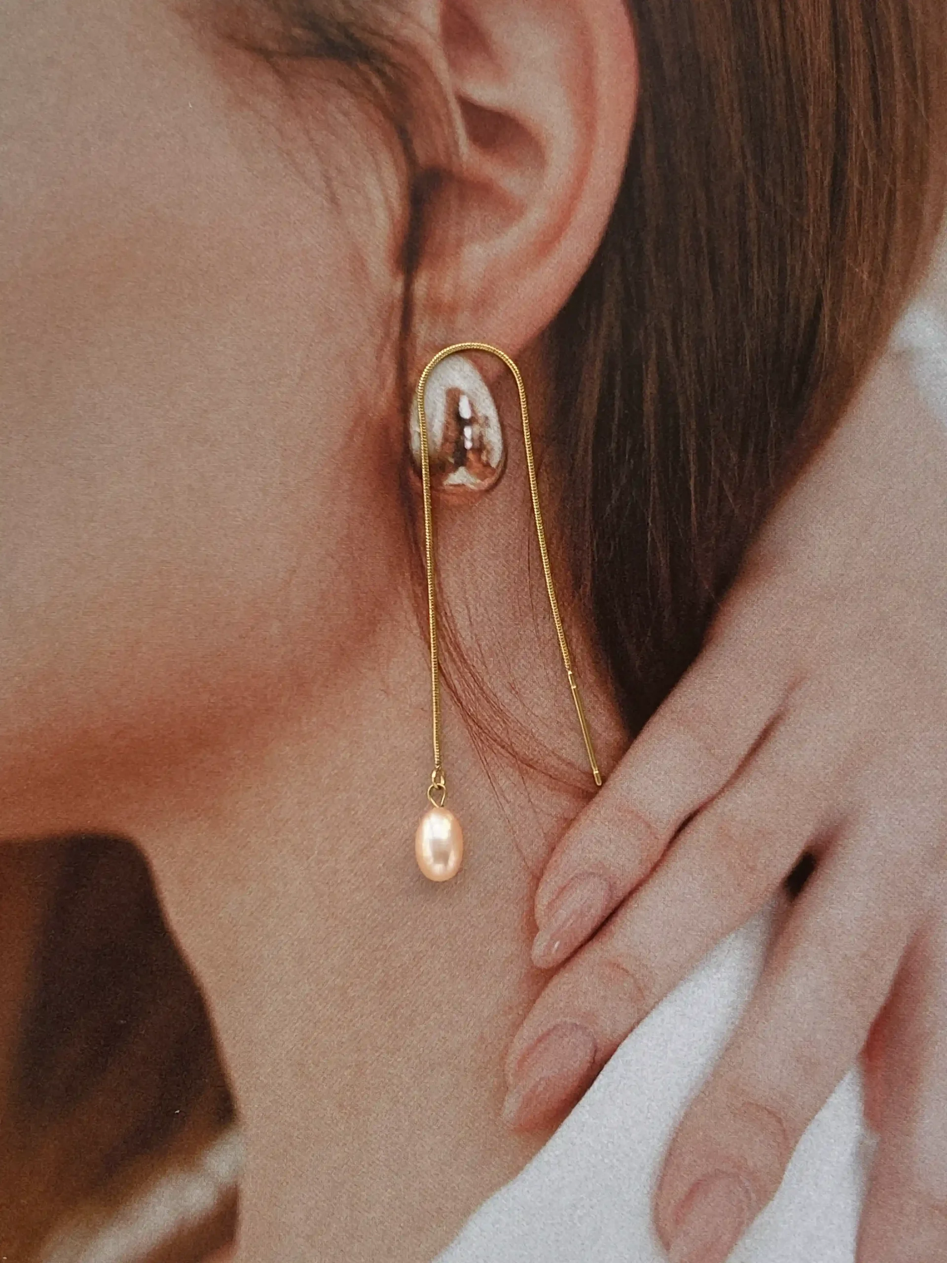 Pearl Threader Earrings with Natural Freshwater Pearls - Gold-Tone