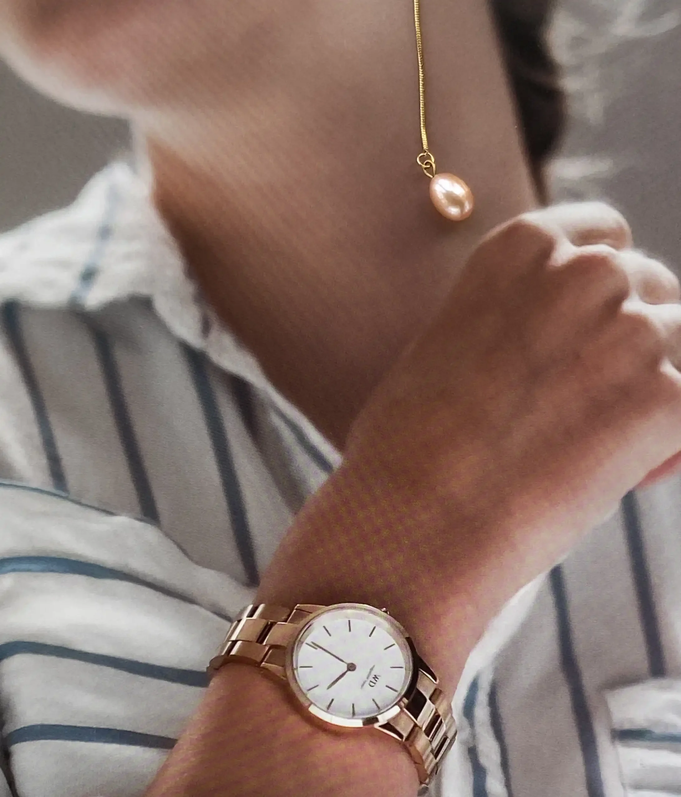 Pearl Threader Earrings with Natural Freshwater Pearls - Gold-Tone