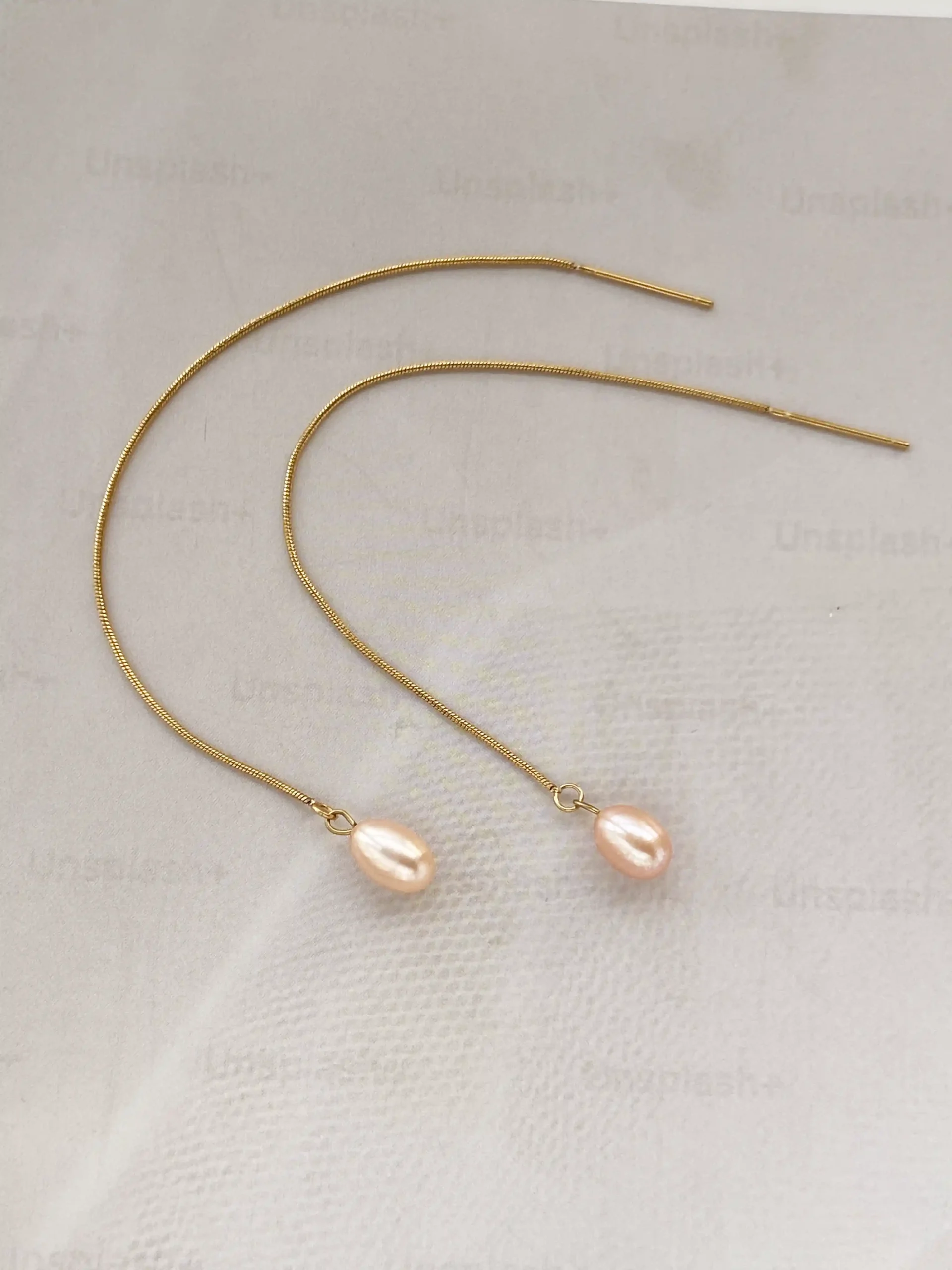 Pearl Threader Earrings with Natural Freshwater Pearls - Gold-Tone