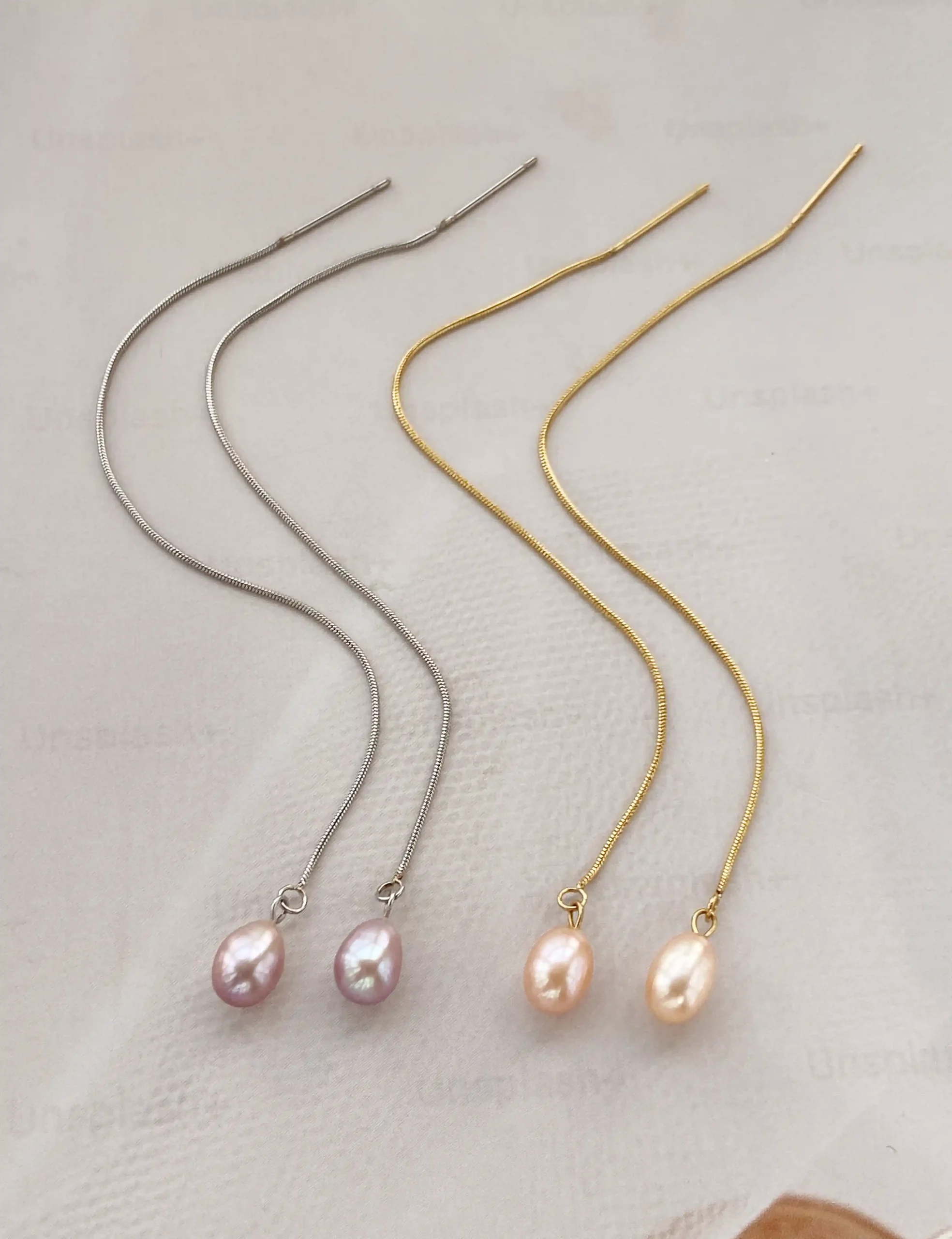 Pearl Threader Earrings with Natural Freshwater Pearls
