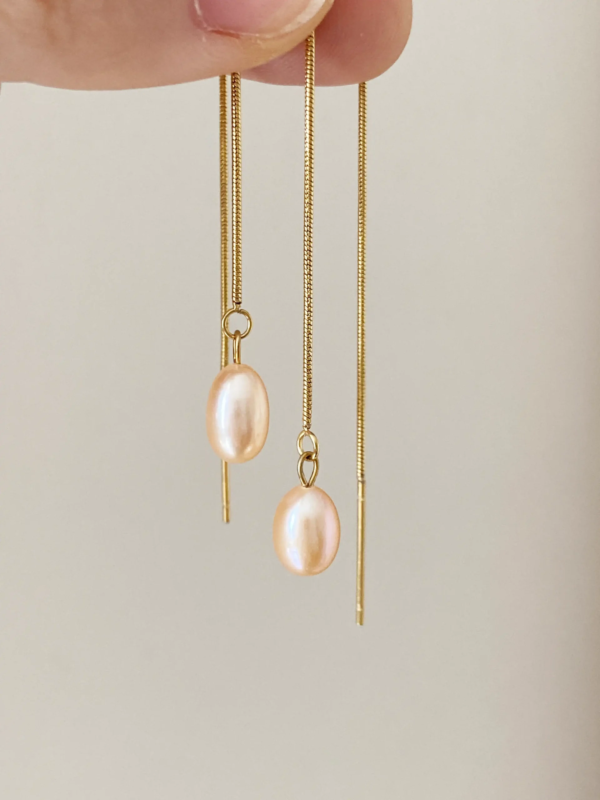Pearl Threader Earrings with Natural Freshwater Pearls - Gold-Tone