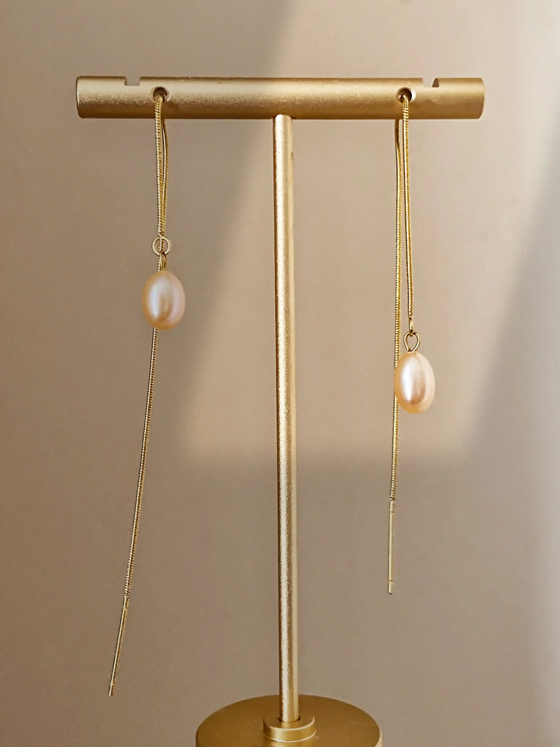 Pearl Threader Earrings with Natural Freshwater Pearls - Gold-Tone
