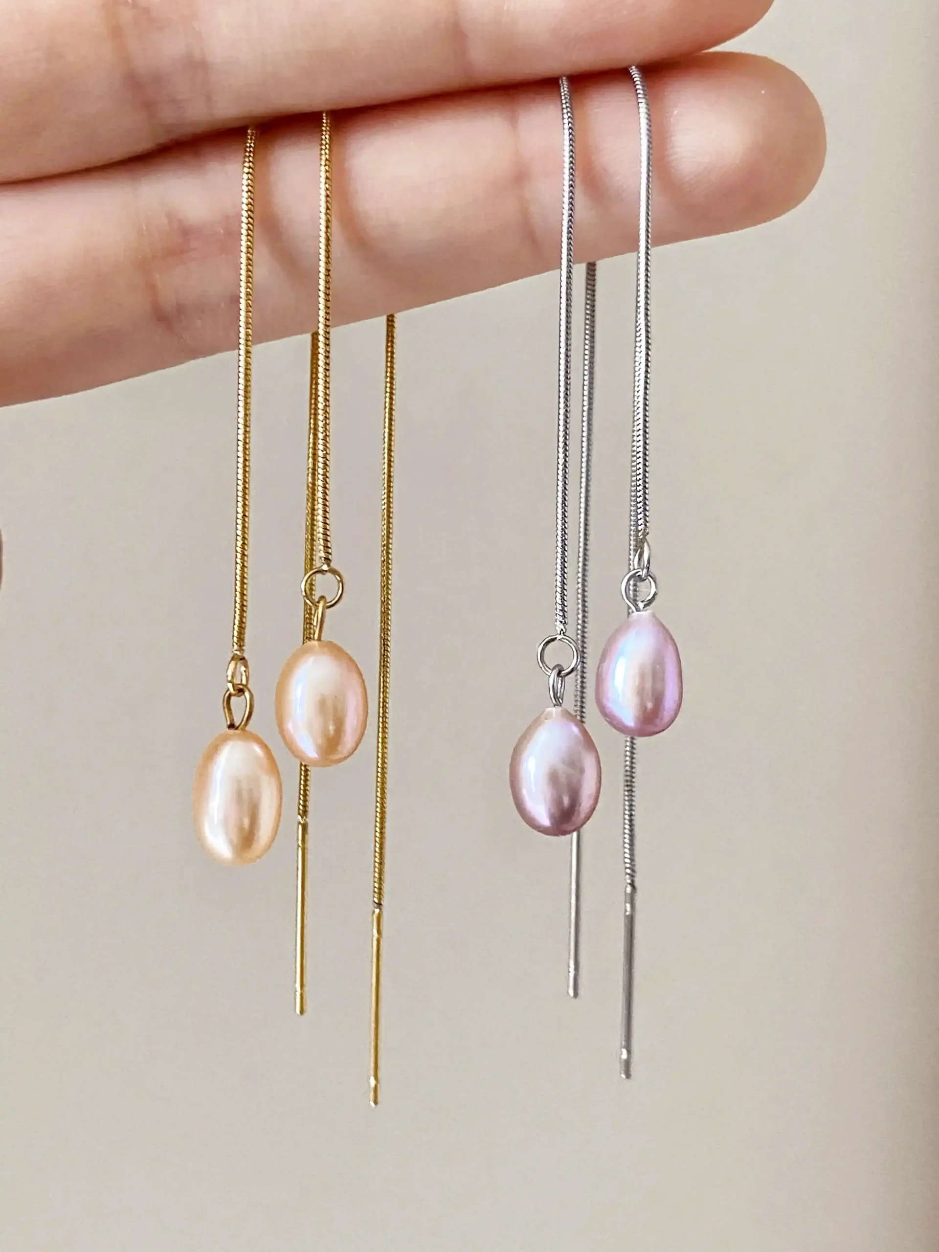 Pearl Threader Earrings with Natural Freshwater Pearls