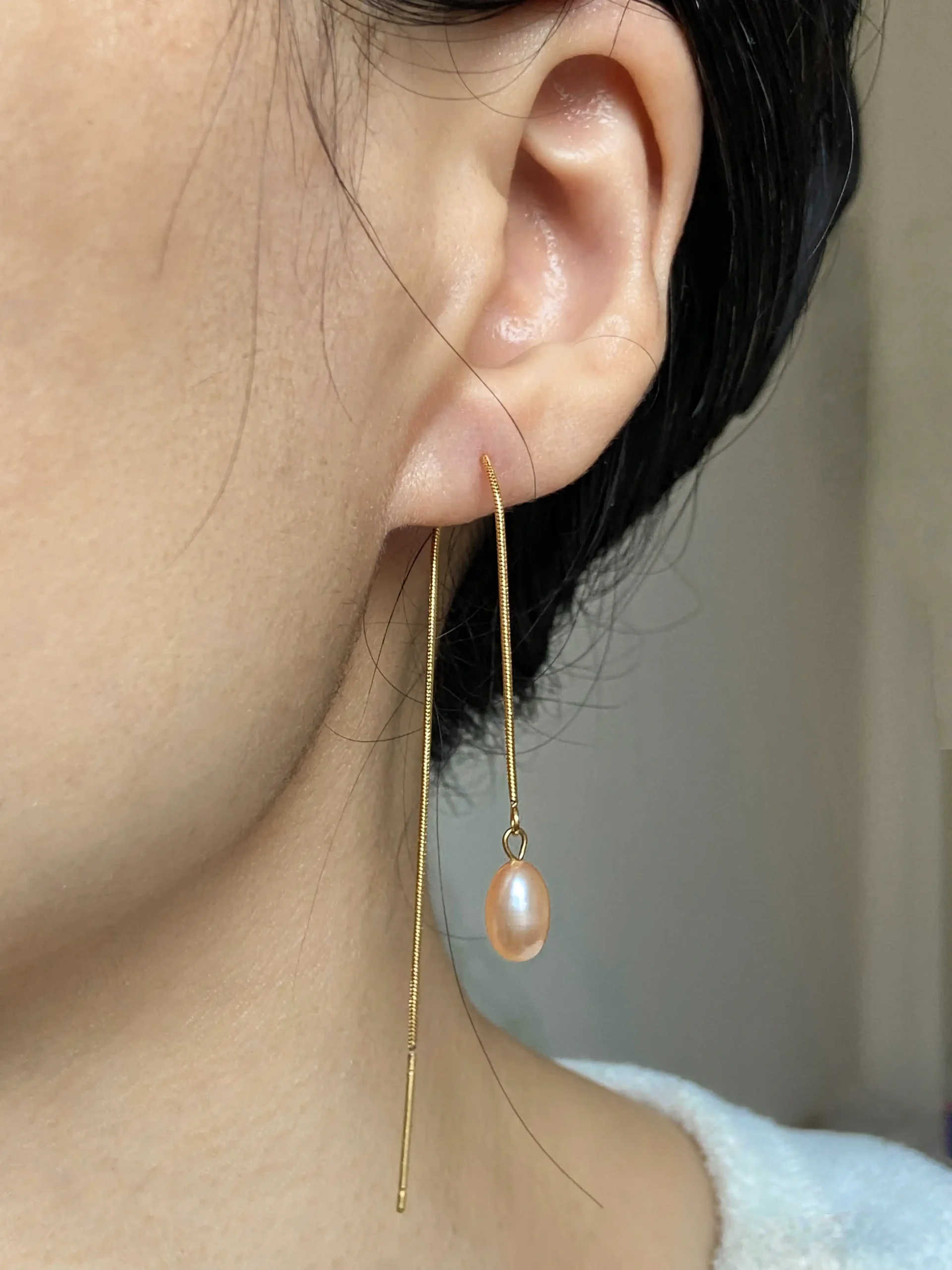 Pearl Threader Earrings with Natural Freshwater Pearls - Gold-Tone