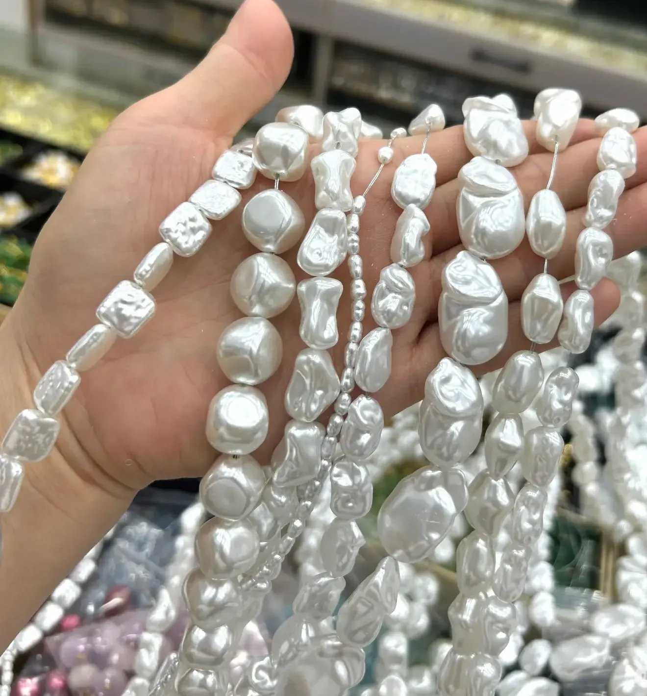 Fake plastic baroque pearls with flat white shine