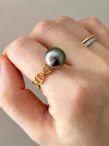 Tahitian Black Pearl Ring – 10mm Pearl in Non-Tarnish Gold or Silver