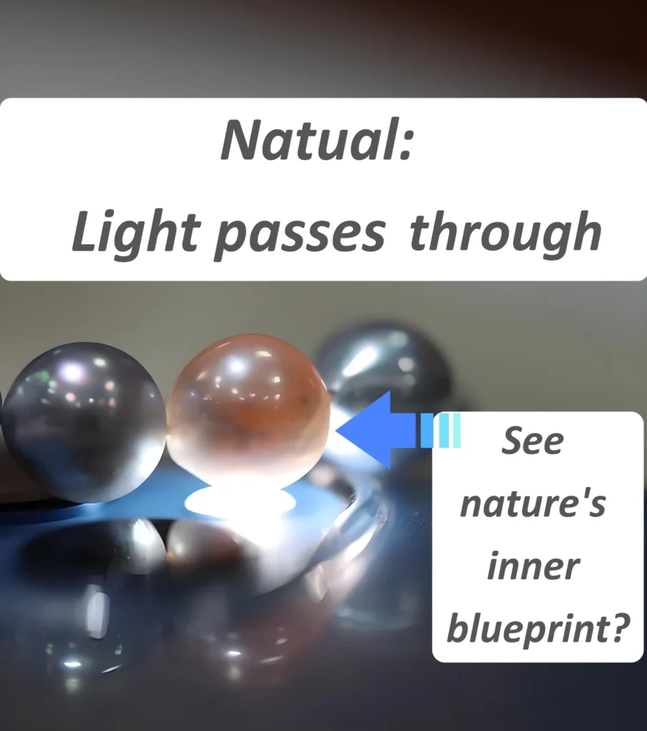 Natural grey pearl under phone flashlight showing translucency