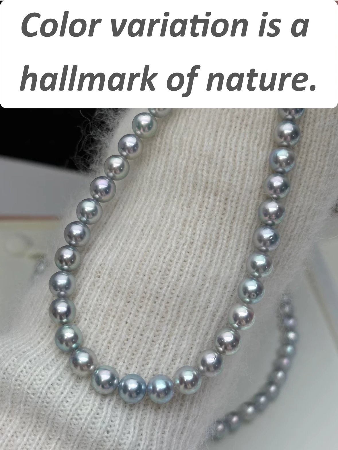 Natural grey Akoya pearl necklace with uneven blue-grey tones