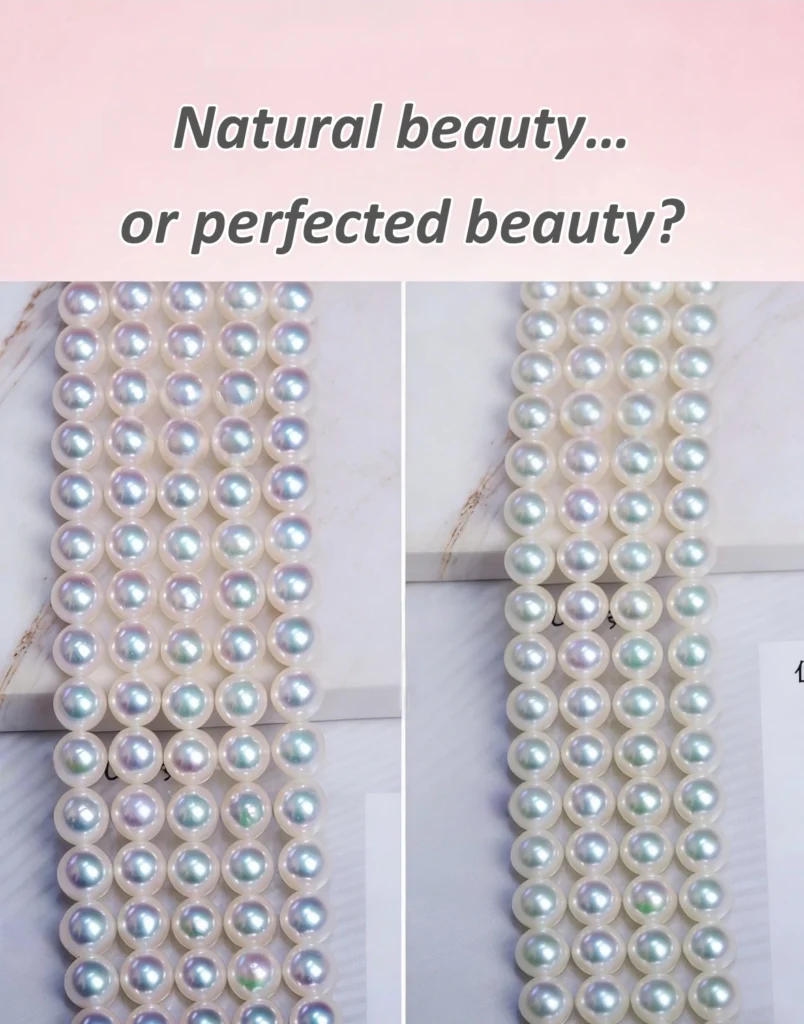 Pearl Toning Example 3: Comparison of natural Akoya pearls and toned pink Akoya pearls