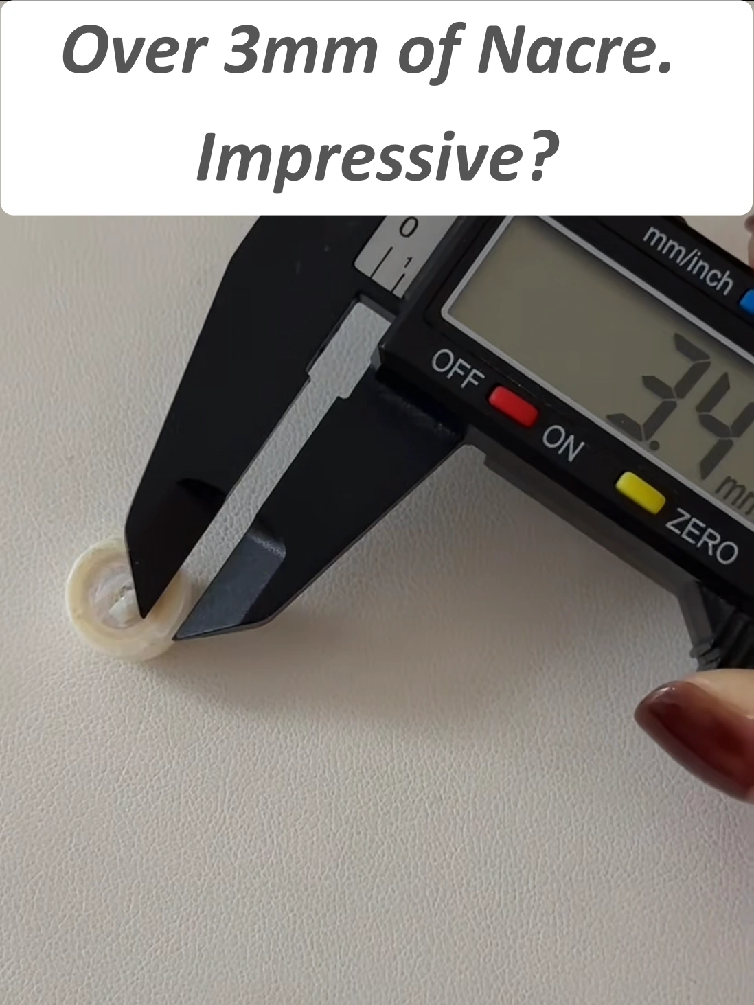 Measurement of Edison pearl nacre thickness exceeding 3 mm