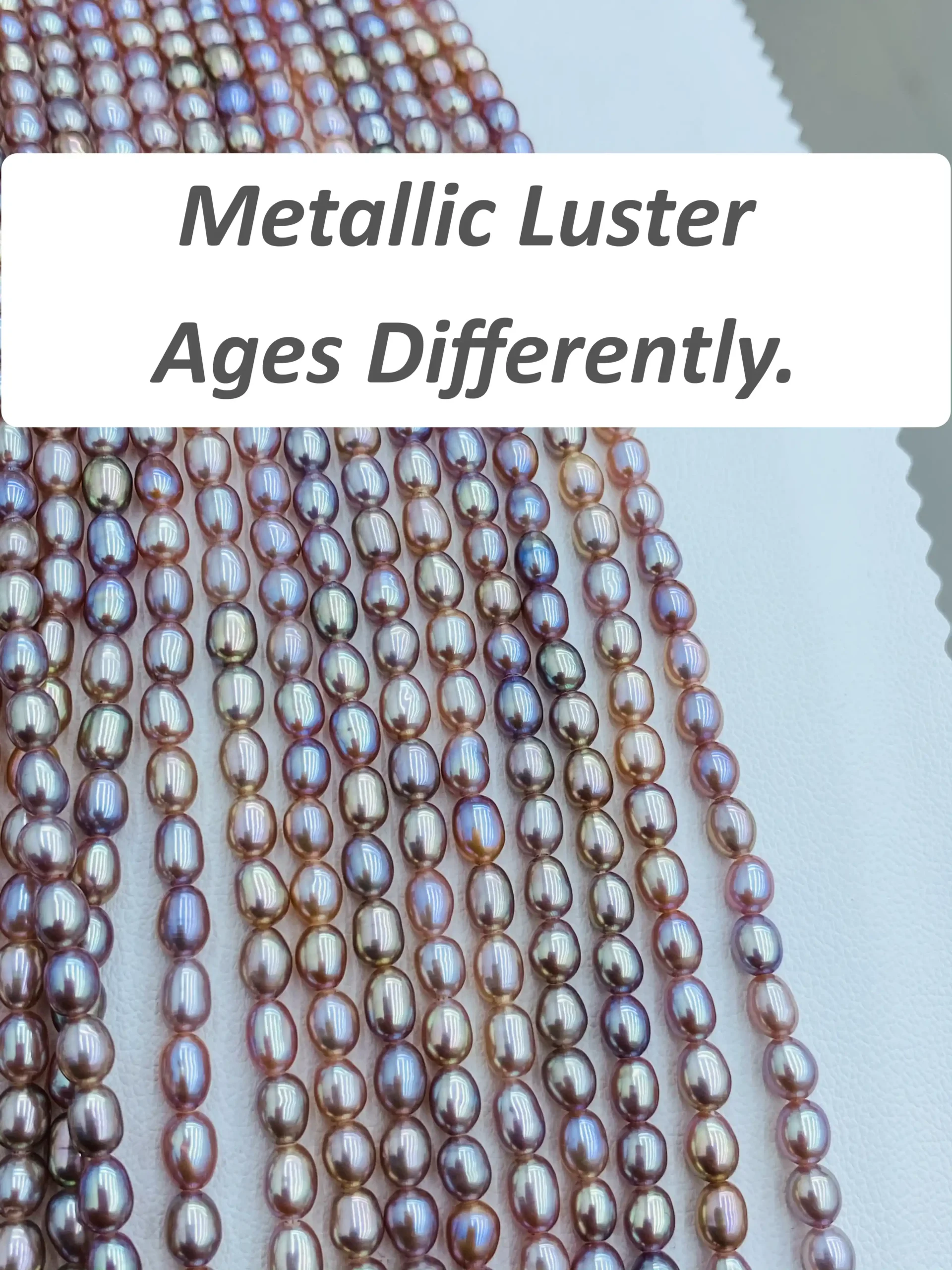 Metallic luster natural colored pearls with reflective overtone Title: Metallic Luster Pearls