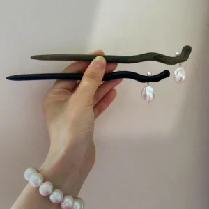 Wooden Hair Stick with Real Baroque Pearl | Natural Wood Hair Pin