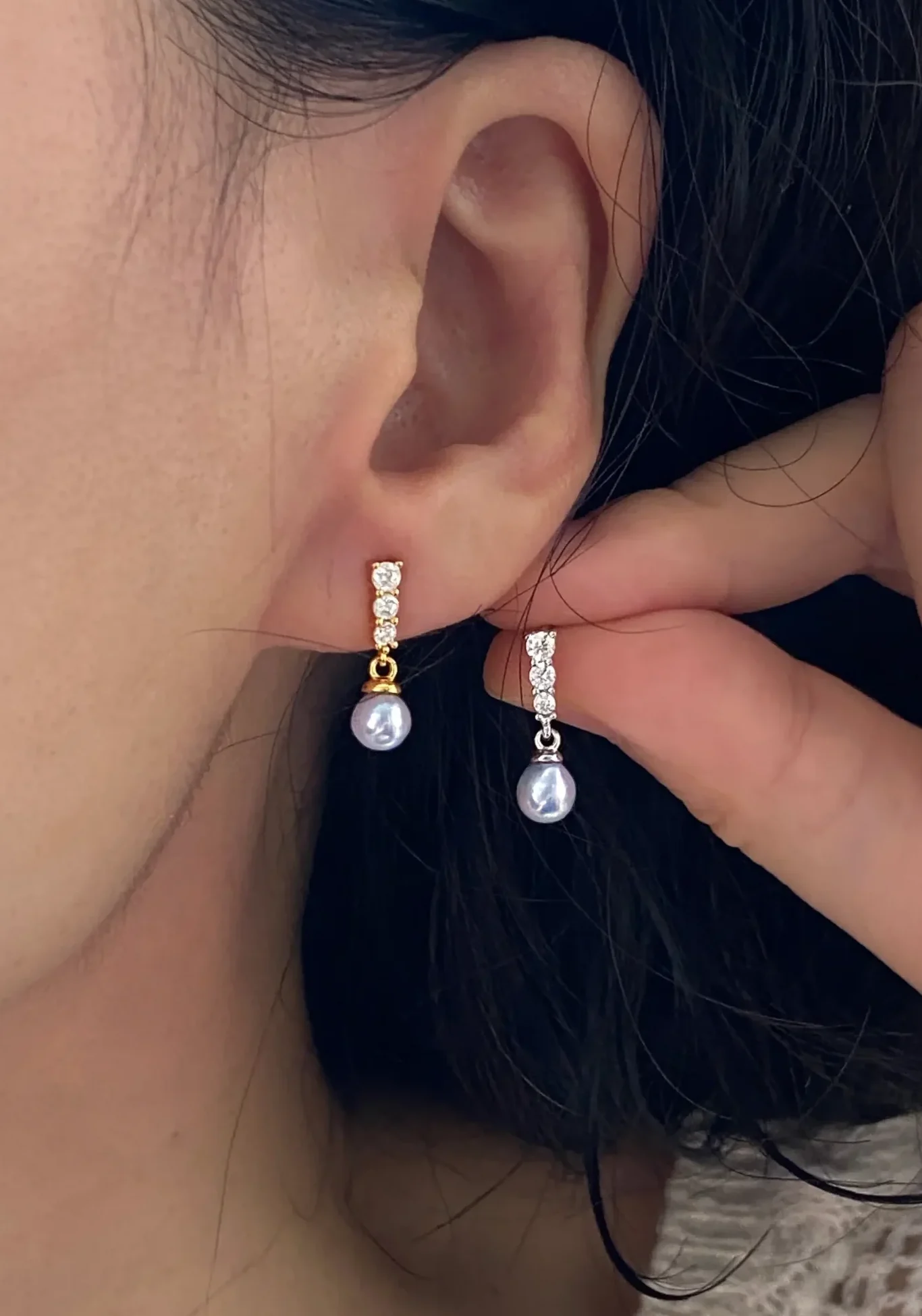 Blue Akoya Pearl Earrings | Natural Ice Blue Pearl Earrings