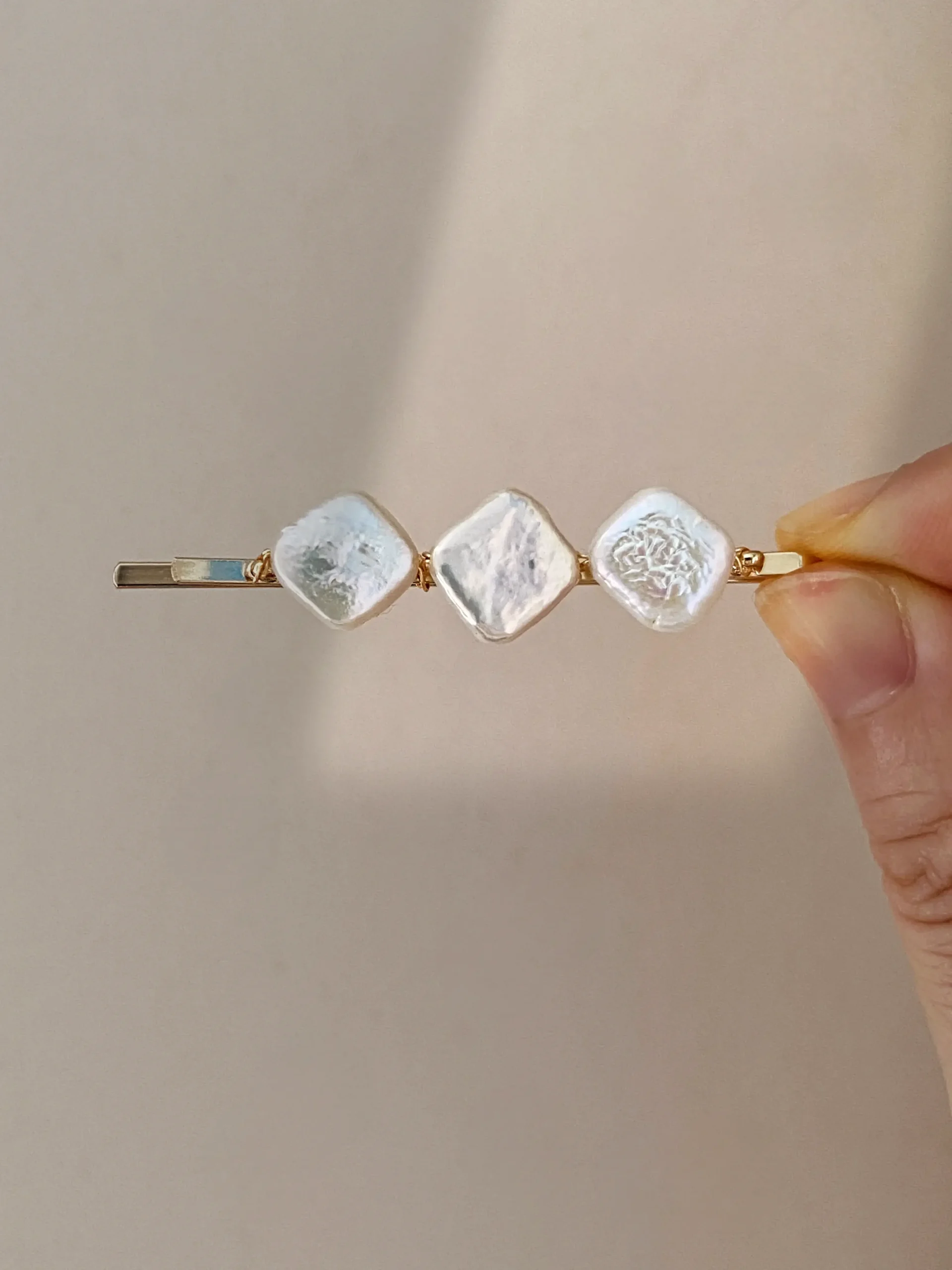 Gold brass pearl hairpin with a genuine square freshwater pearl.