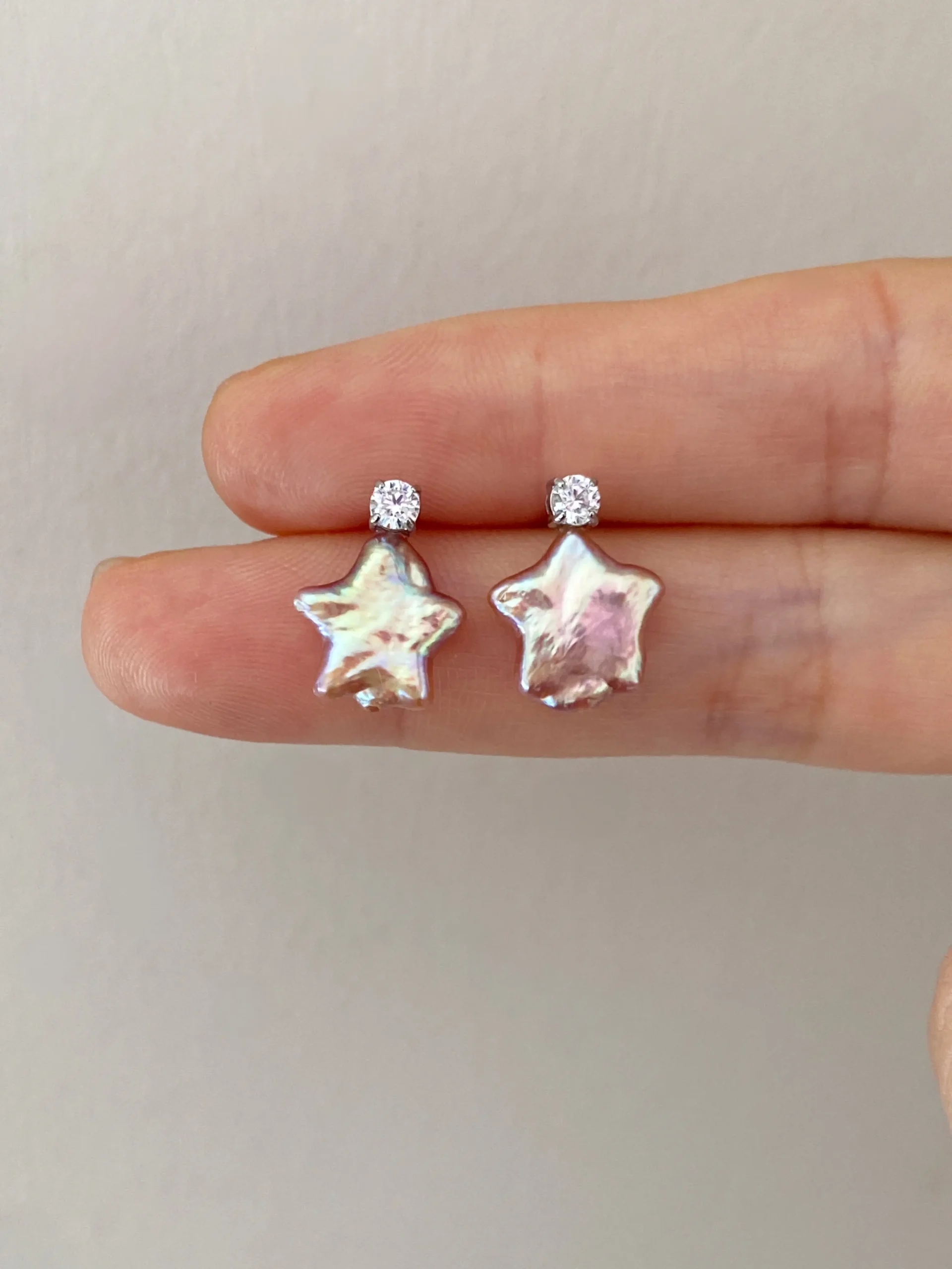 Pearl Star Earrings | Natural Star-Shaped Pearl Studs in White or Pink Color