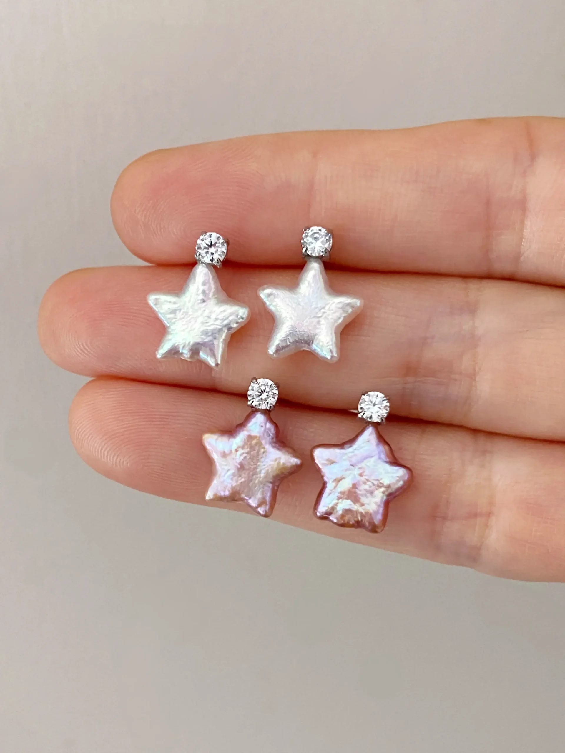 Pearl Star Earrings | Natural Star-Shaped Pearl Studs in White or Pink Color