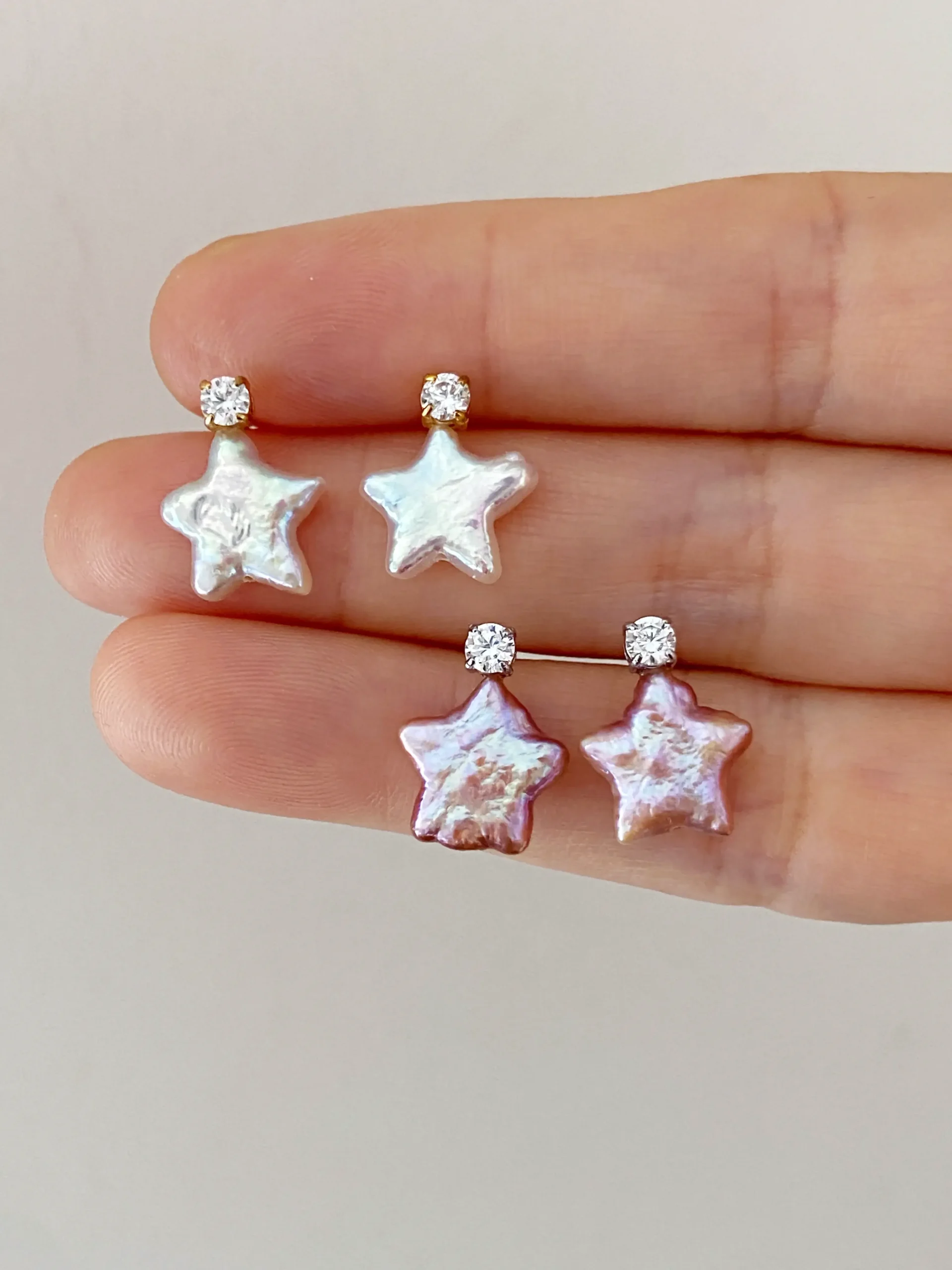 Pearl Star Earrings | Natural Star-Shaped Pearl Studs in White or Pink Color
