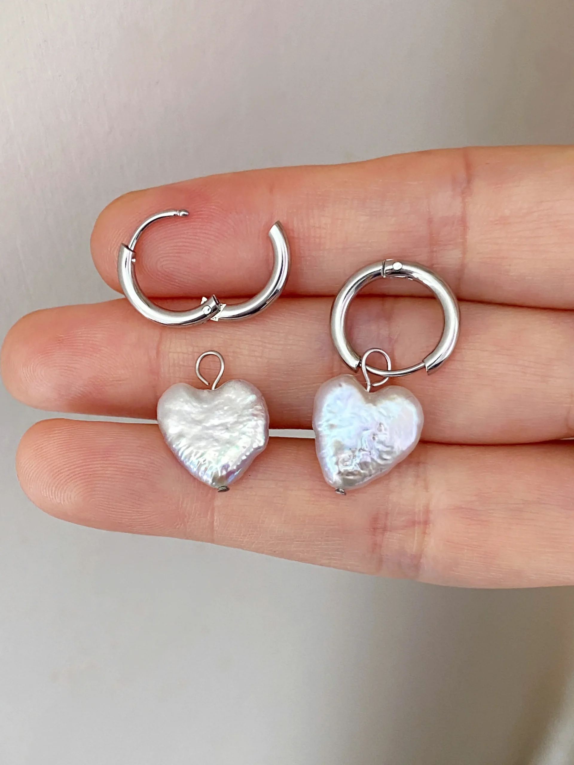 Heart Pearl Earrings | Convertible Natural Heart-Shaped Pearl Hoop Earrings