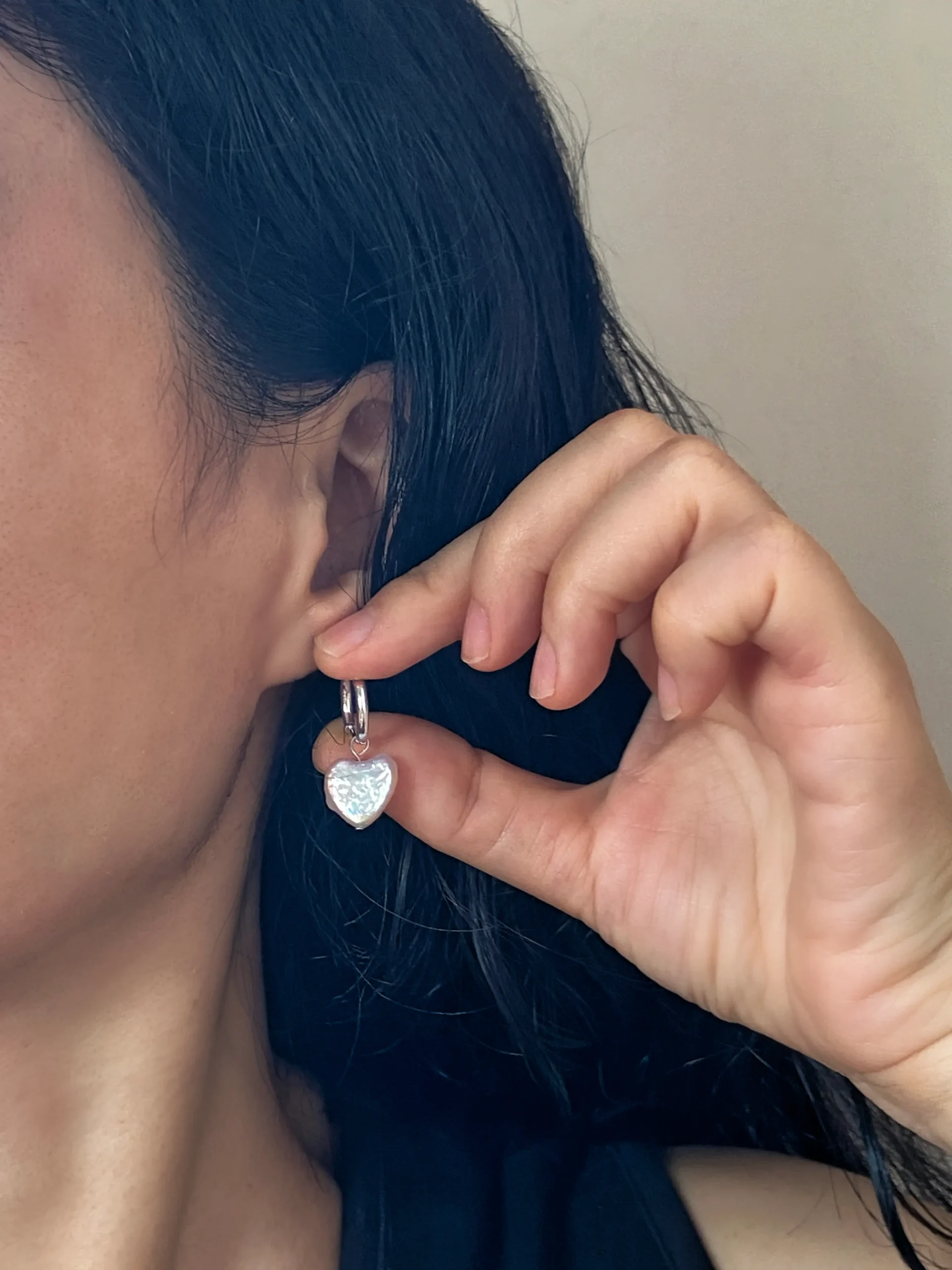 Heart Pearl Earrings | Convertible Natural Heart-Shaped Pearl Hoop Earrings