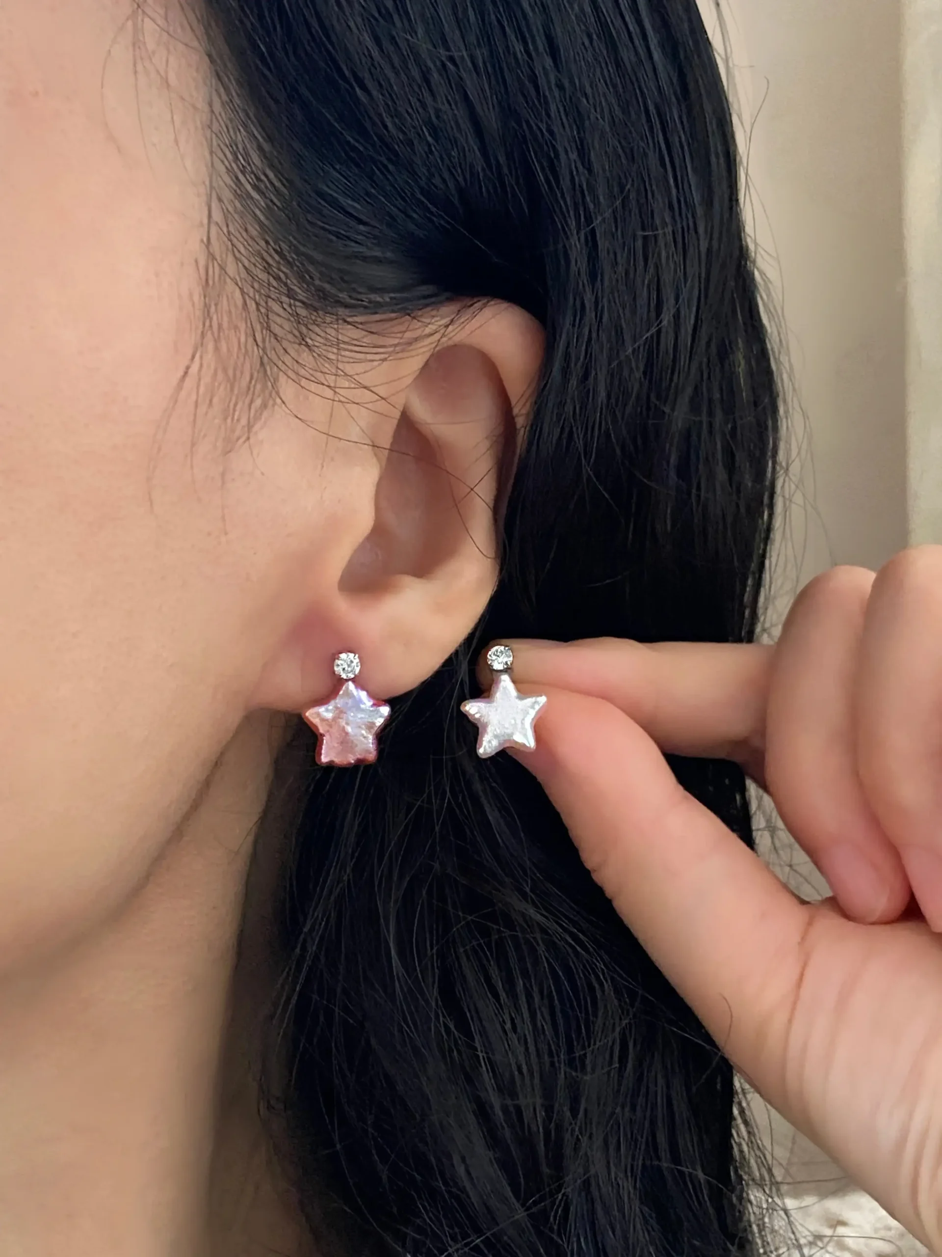 Pearl Star Earrings | Natural Star-Shaped Pearl Studs in White or Pink Color